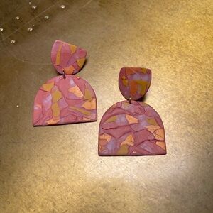 Pink and Gold Clay Earrings